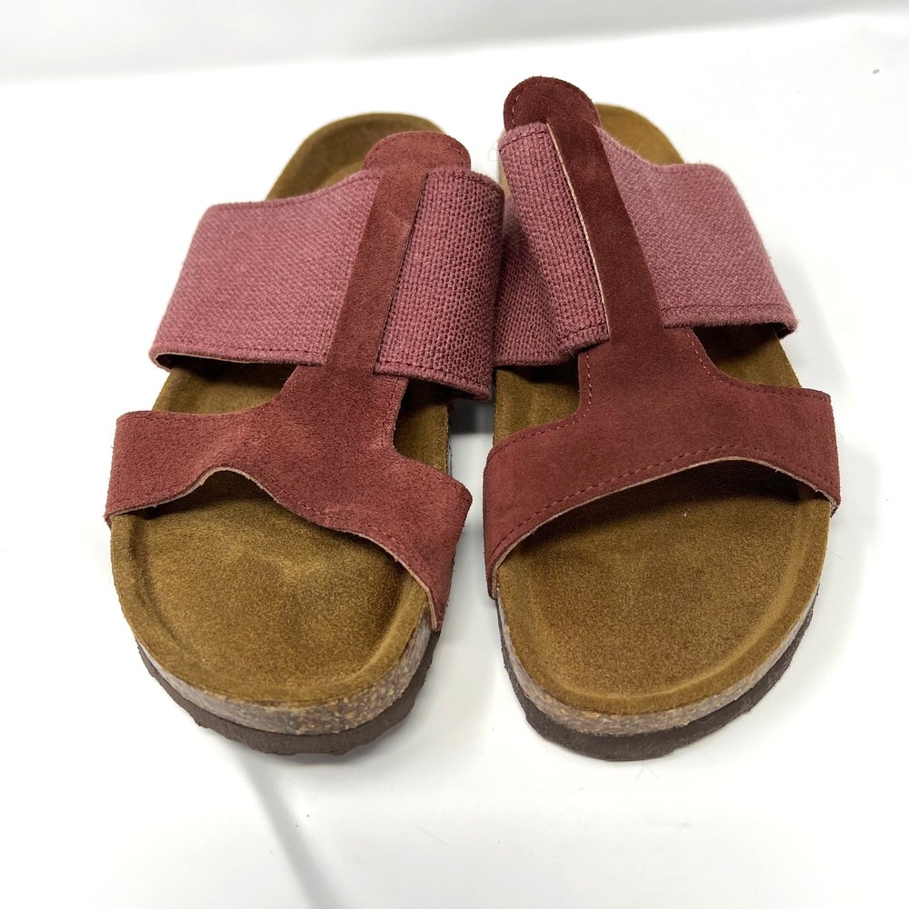 Sundance Slip On Sandals Dark Red Plum Linen Suede Cork Women's Size EU 41
